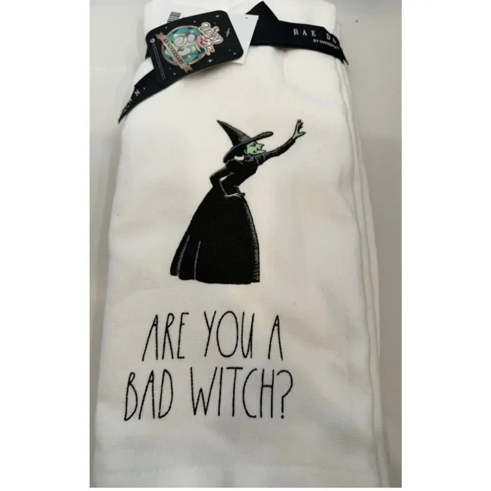Rae Dunn Halloween Witch Towels Set of 2 Good Witch Bad Witch Kitchen Decor NEW